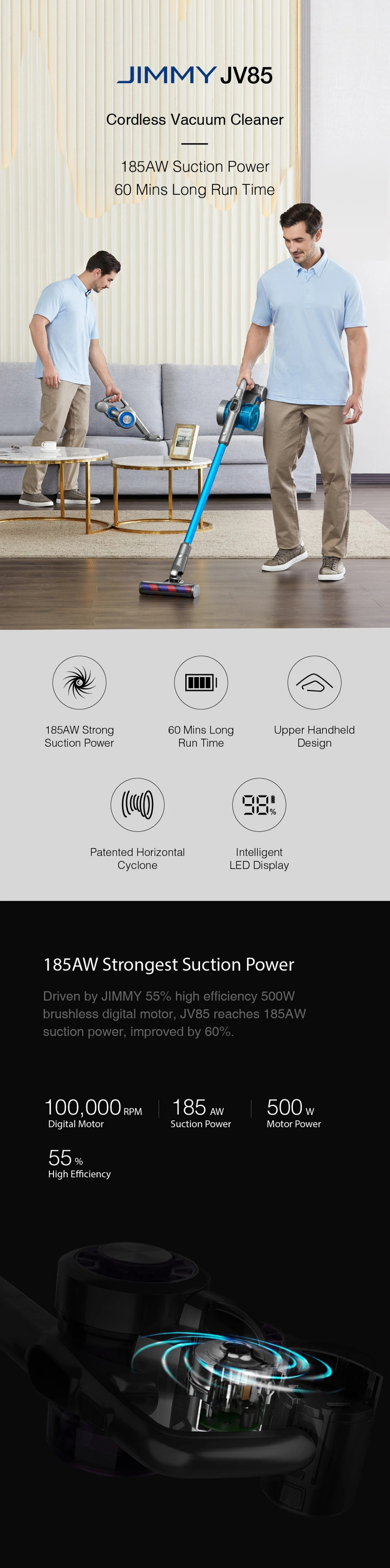 Pokončni brezžični sesalnik Xiaomi Jimmy JV85